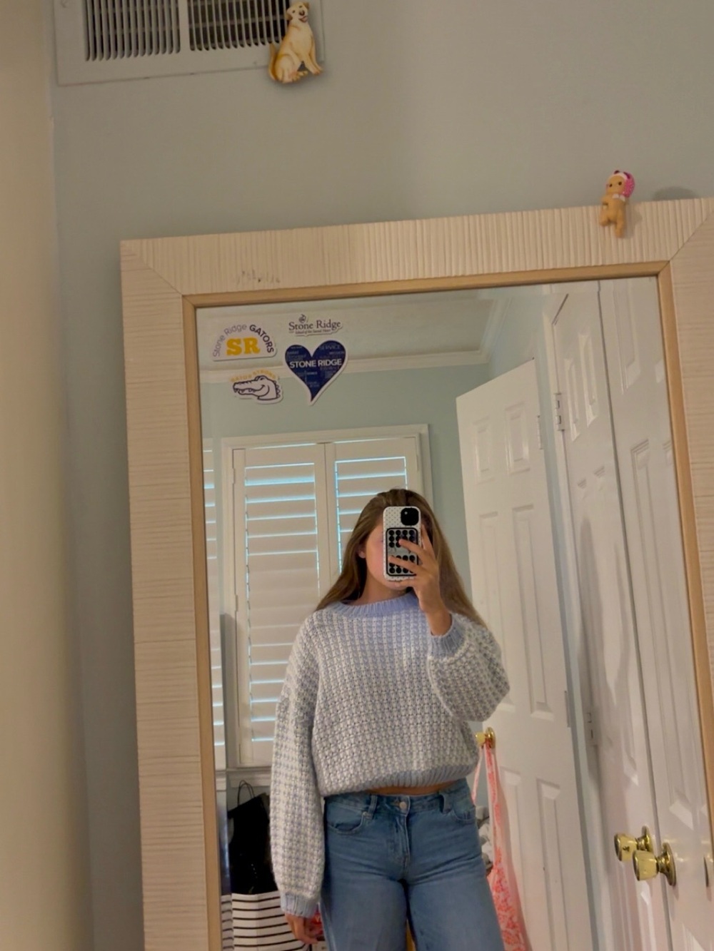 Light Blue and Cream Textured Knit Women's Sweater